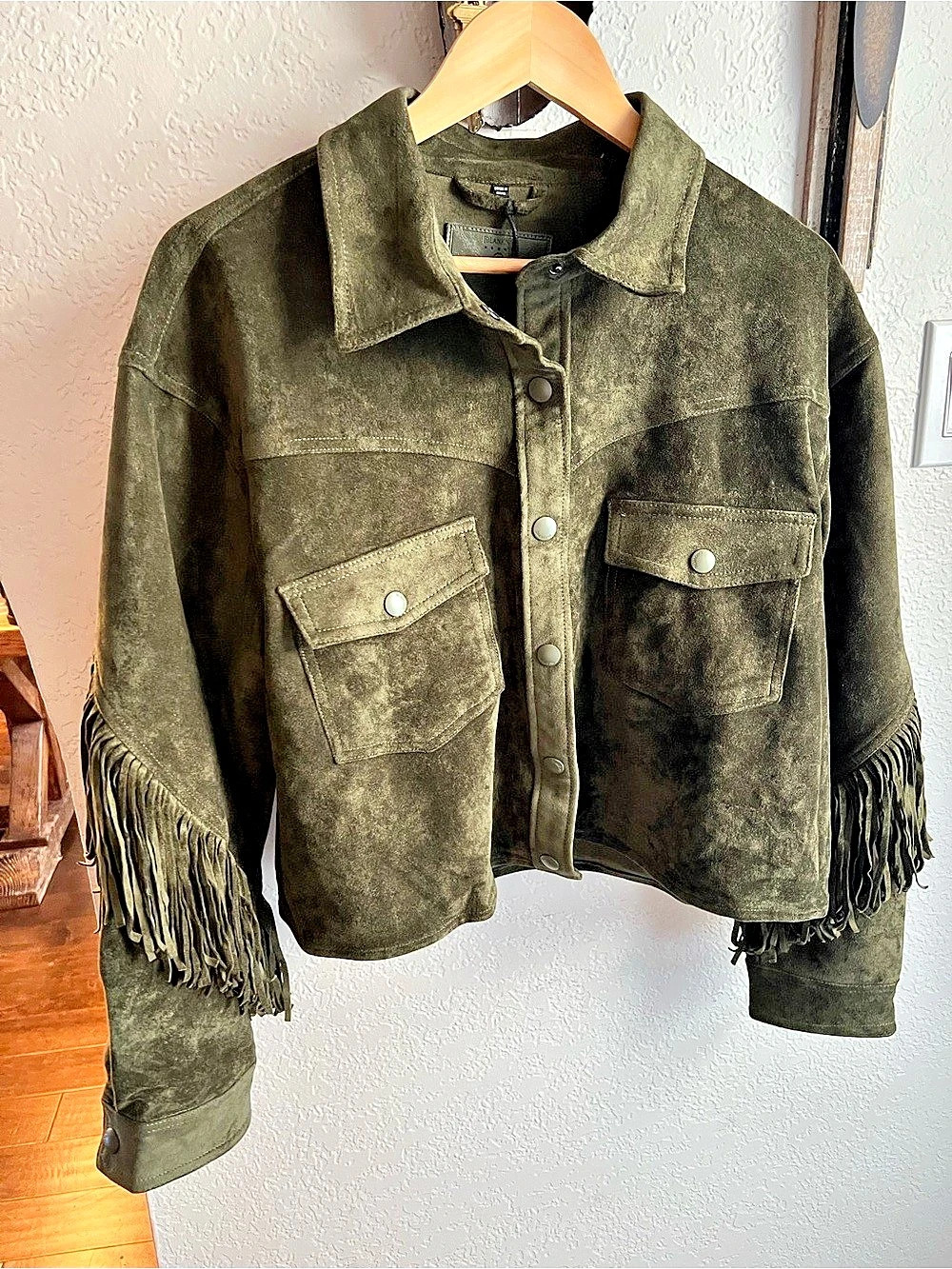 BLANKNYC Fringe Leather Jacket in Green NWT